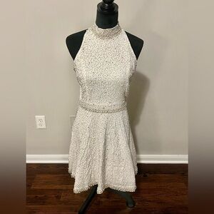 VENUS White and Silver Halter Mini Dress